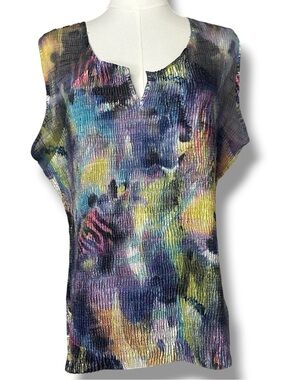 Komarov Multicolor Pleated Sleeveless  Top Blue, Yellow, Pink, Purple size XL